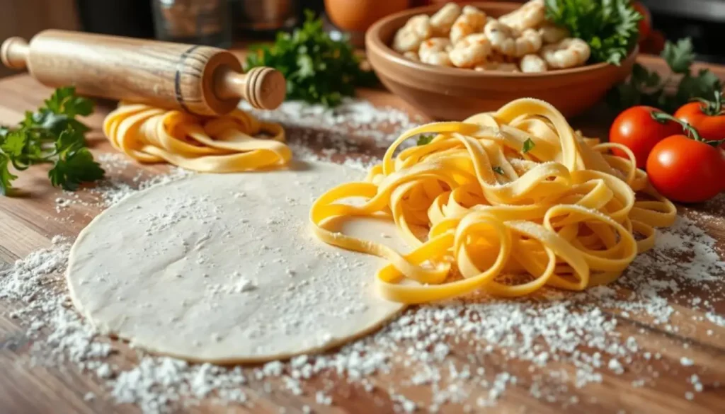 Fettuccine Pasta Preparation for Chicken and Shrimp Dishes