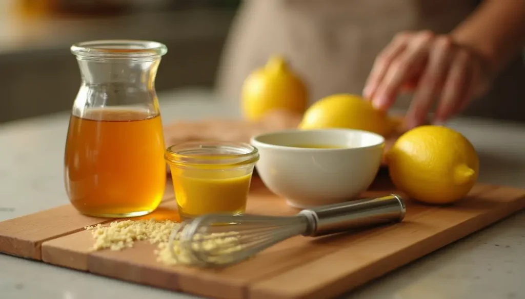 Ingredients for honey mustard sauce for Alice Springs Chicken on a cutting board.