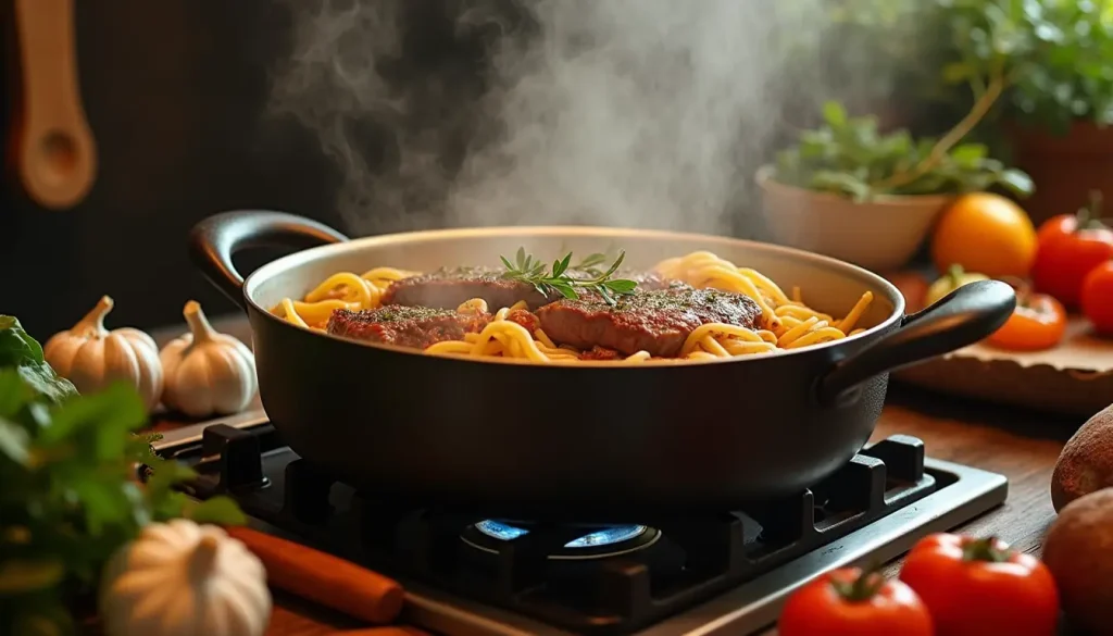 One-Pot Steak and Pasta Meal Preparation