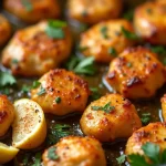 Golden, bite-sized Garlic Butter Chicken Bites sizzling in a pan.